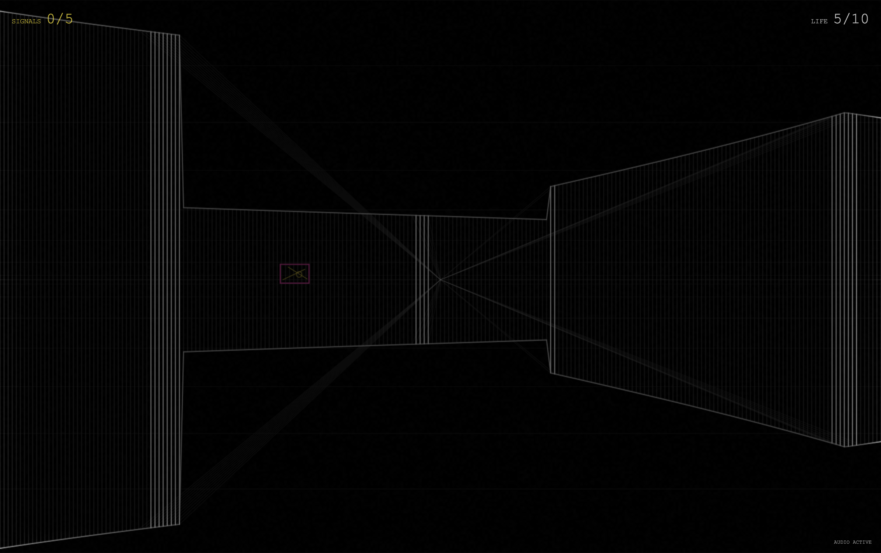 No Input Maze corridor view showing an audio signal target in the distance.
