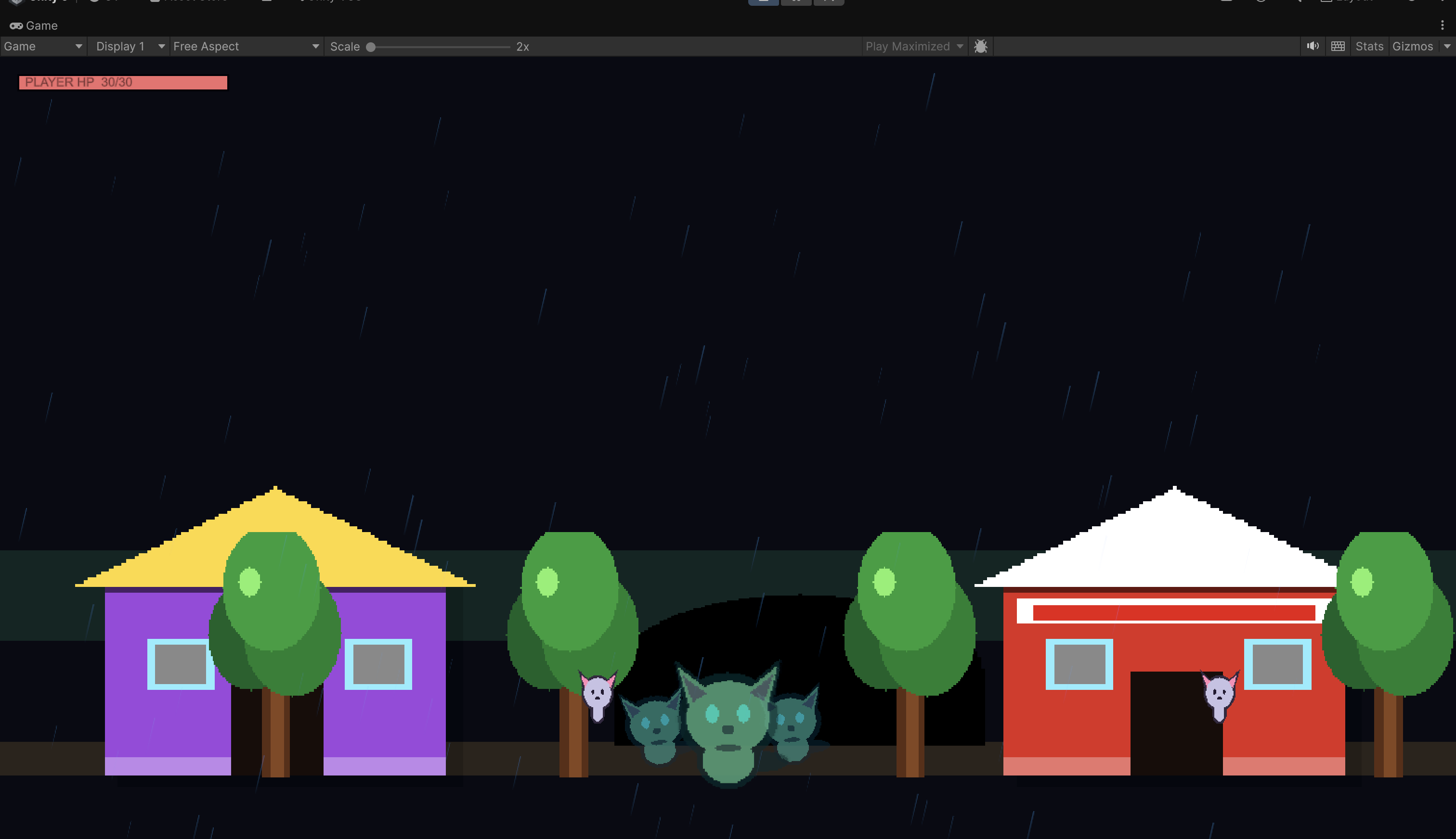 Musical Village bullet-hell boss fight with player health, boss phase meter, and dense projectile patterns.